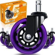 FreekyFit Office Chair Wheels for Casters Replacement - 3" Rubber Purple