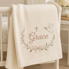 Personalized Christian Baby Blanket Baptism Dove Cross Christening Keepsake