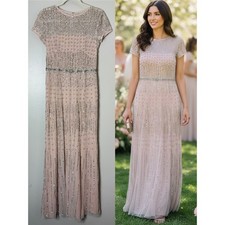 Adrianna Papell Dress 8 Pink Silver Beaded Sequin Long Gown Mother of the Bride