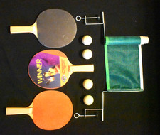 Vintage Winner Crest Wooden Ping Pong Paddles Net Balls
