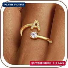 Eaciy Gold Initial Rings for Women Girls, Dainty 14K Gold Plated Adjustable Lett