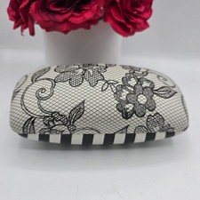 Hard Candy Eyeglass Case Black White Floral Lace Striped Hot Pink Interior