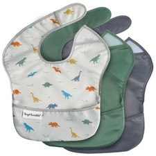 Mess-Proof Baby Bibs for Eating  Waterproof, Wipeable Toddler Bibs with Catc...