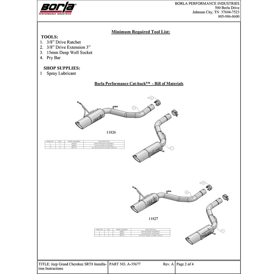 Escape trasero eje Borla 11827 ATAK para Jeep Grand Cherokee SRT-8 2012-14 6,4 L V8 Foto 4 de 4