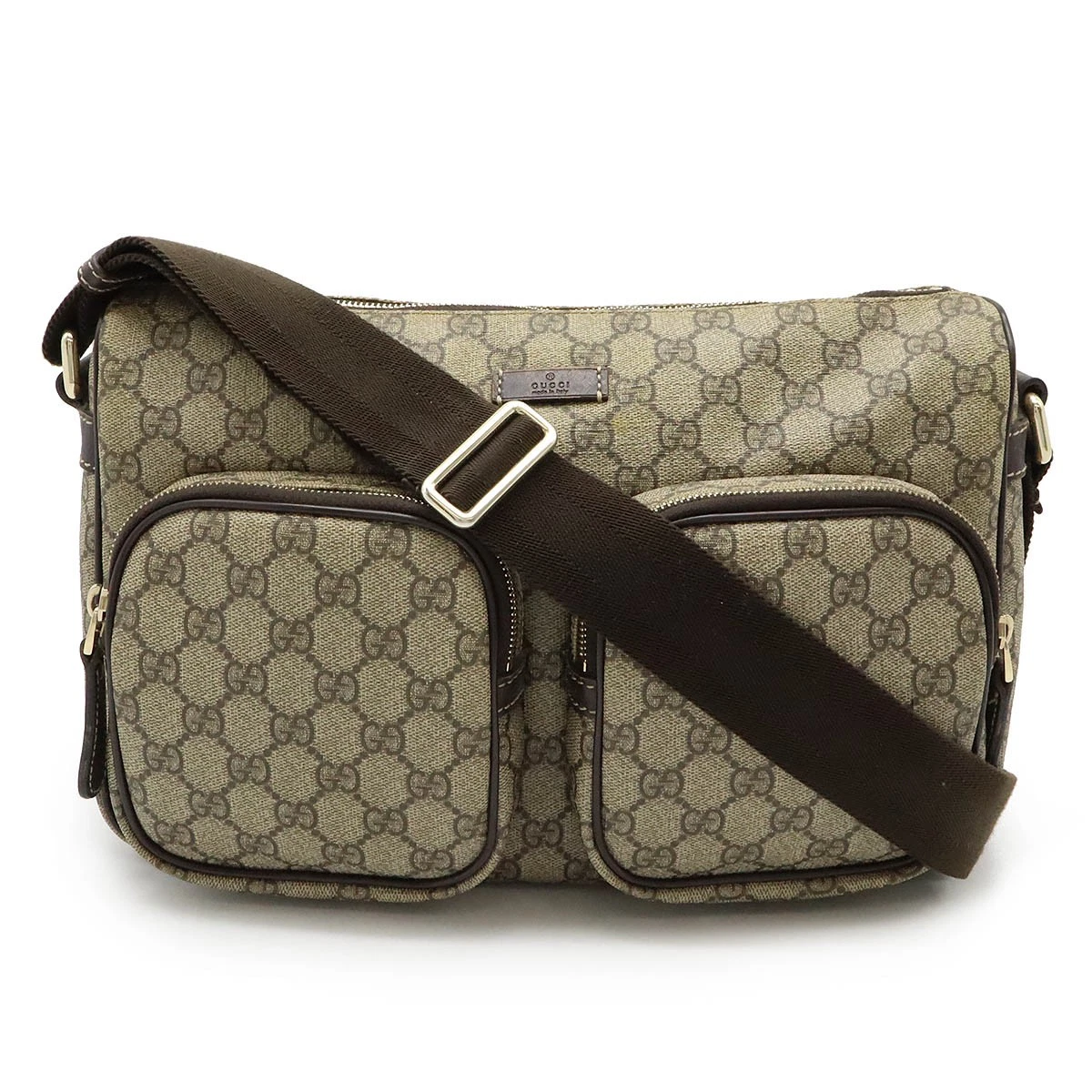 Sac à bandoulière GUCCI GG Supreme GG Plus suspension diagonale PVC cuir kaki beige