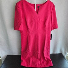 Tahari Arthur S. Levine Magenta Sheath Dress V-Neck Short Sleeve Women's 14 NWT