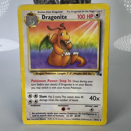 Pokémon TCG Dragonite 19/62 Fossil Rare Non-Holo Card MP
