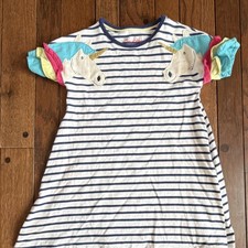 Mini Boden Girls Striped Unicorn Tunic T-Shirt Embroidered Jersey 4-5Y