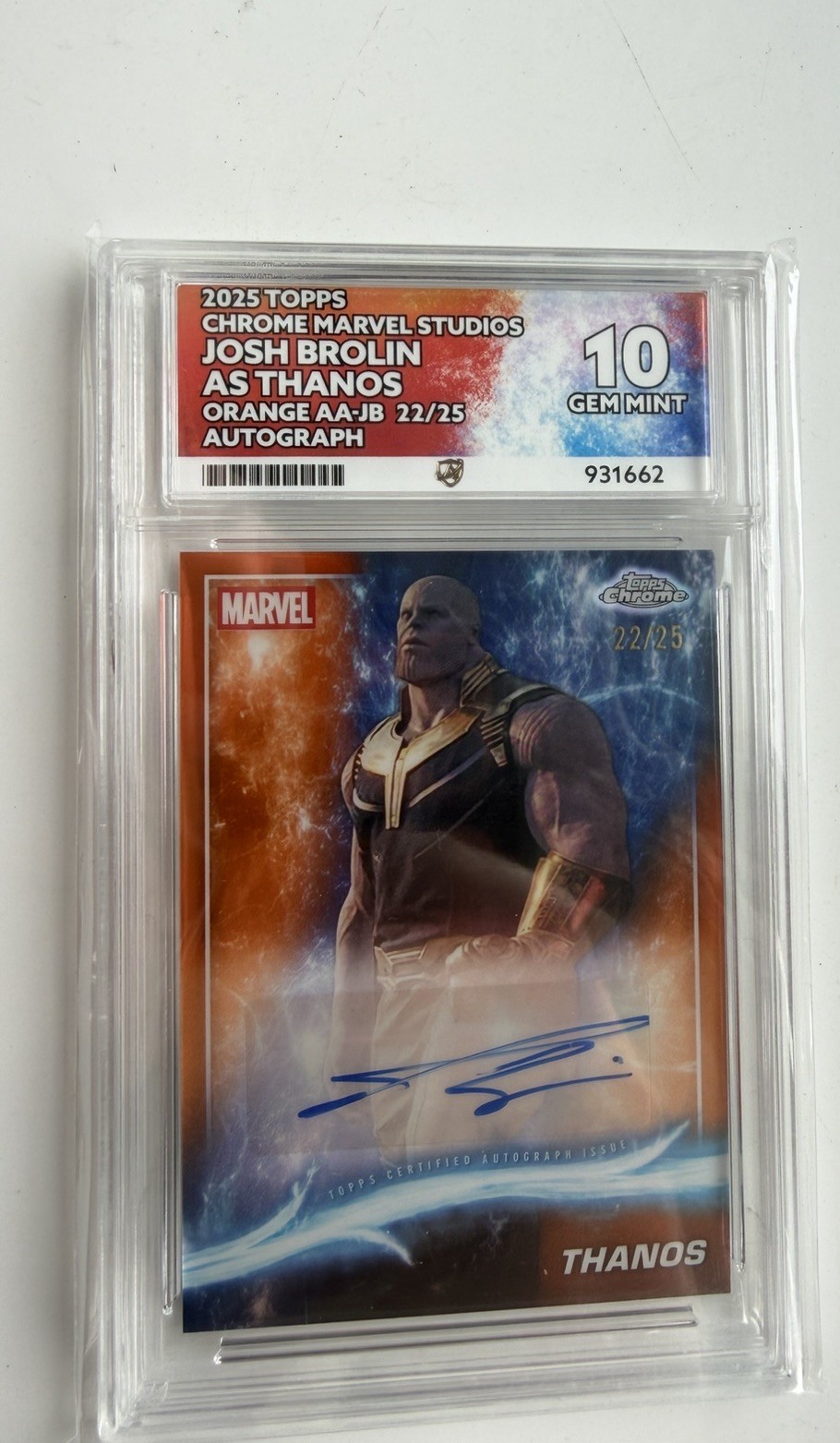 Topps Chrome Marvel Studios Thanos /25 Auto GEM MINT 10 Ace Grading  Josh Brolin