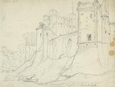 Rochester Castle Kent - Bleistiftzeichnung - Anfang 19. Jahrhundert