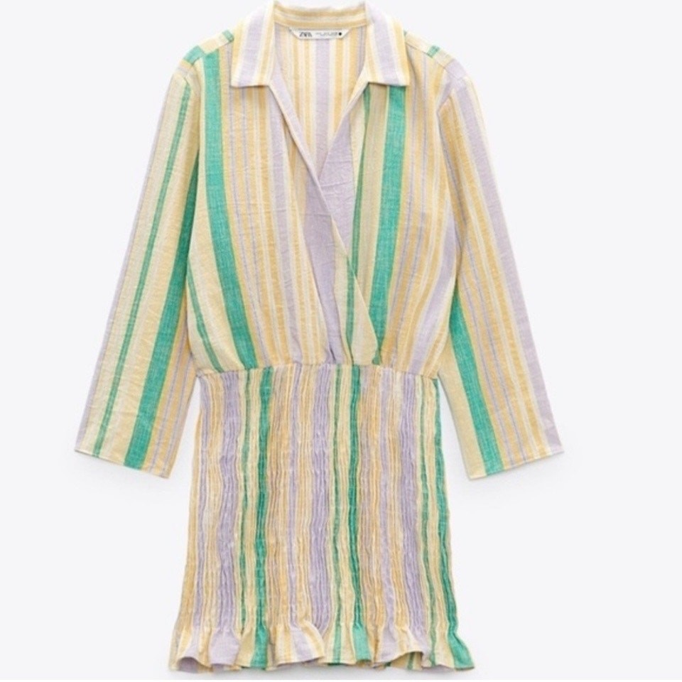 Zara Blogger Favorite Pastel Striped Smocked Skirt Valery Dress Size XS
