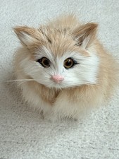 Vintage Realistic Lifelike KITTY CAT White Yellow Soft Fur