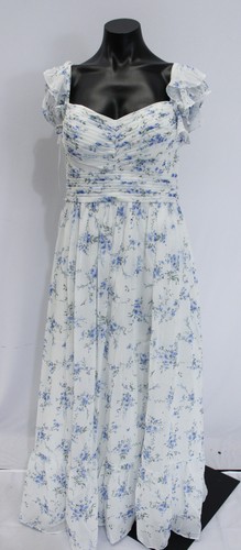 Azazie Women's Anaya A-Line Chiffon Dress CA4 Blue Cottage Floral Size US:A8 NWT