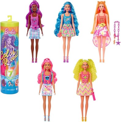 BOX BESCHÄDIGT! Barbie Color Reveal Puppe - 7 Überraschungen ohne Verpackung, Neon Tie-Dye Serie