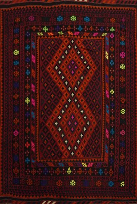 Geometric Kilim Wool Carpet Red Vegetable Dye Area Rug 8x11Ft Living Room Rug