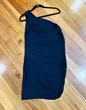 Women's Black One-Shoulder Ruched Stretch Bodycon Mini Dress Size m