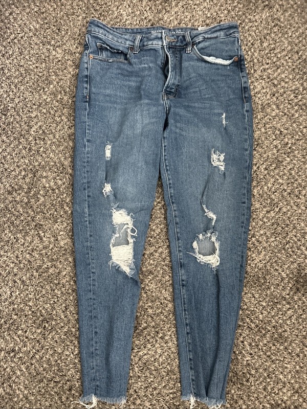 Old Navy OG Straight Jeans Women's Size 10 Blue Distressed Raw Hem Mid Rise