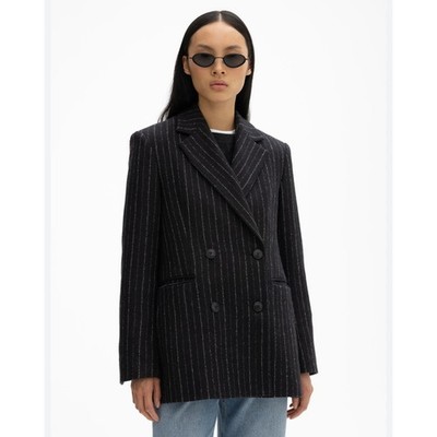 Dagmar Wool Pinstripe Double Breasted Blazer Quiet Luxury Career Jacket Sz 32
