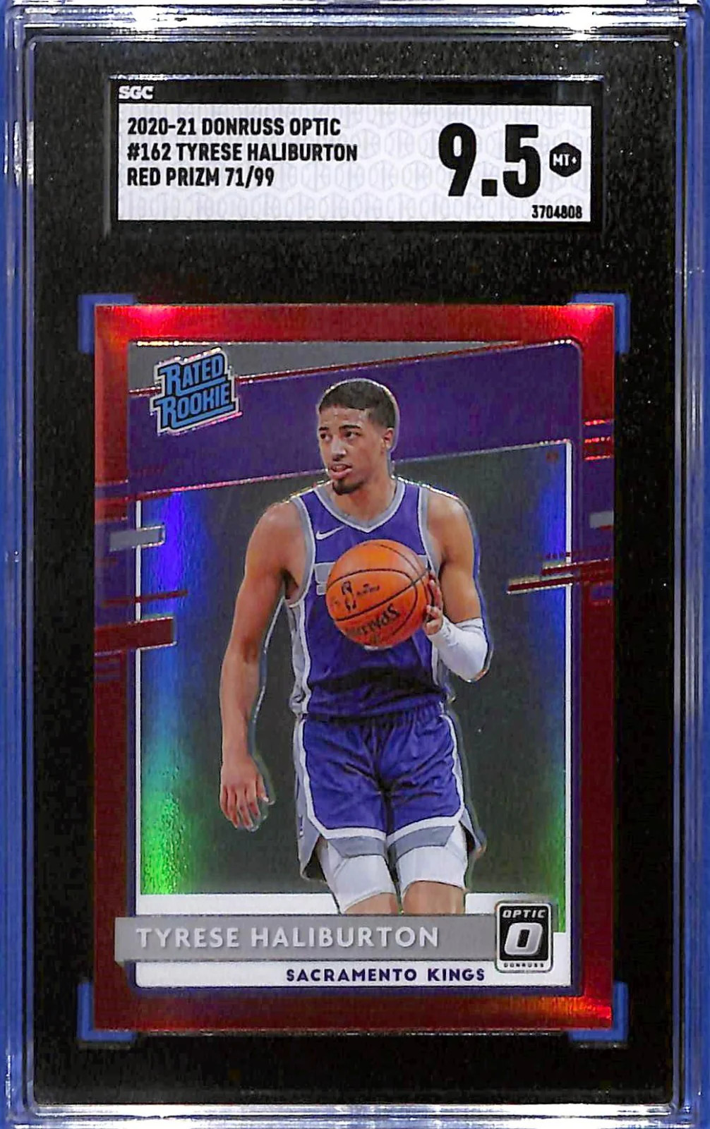 2020/21 Donruss Optic Tyrese Haliburton Red Prizm #71/99 (RC) SGC 9.5 MT+ Kings
