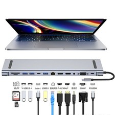12-in-1 USB C Hub 4K HDMI VGA RJ45 PD Docking Station for Laptop MacBook