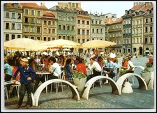 Warsaw Poland Old Town Market Square Outdoor Cafe Street Scene 1974 Post... K044