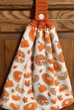 Double hanging kitchen towel bake pie s pumpkin crocheted orange top