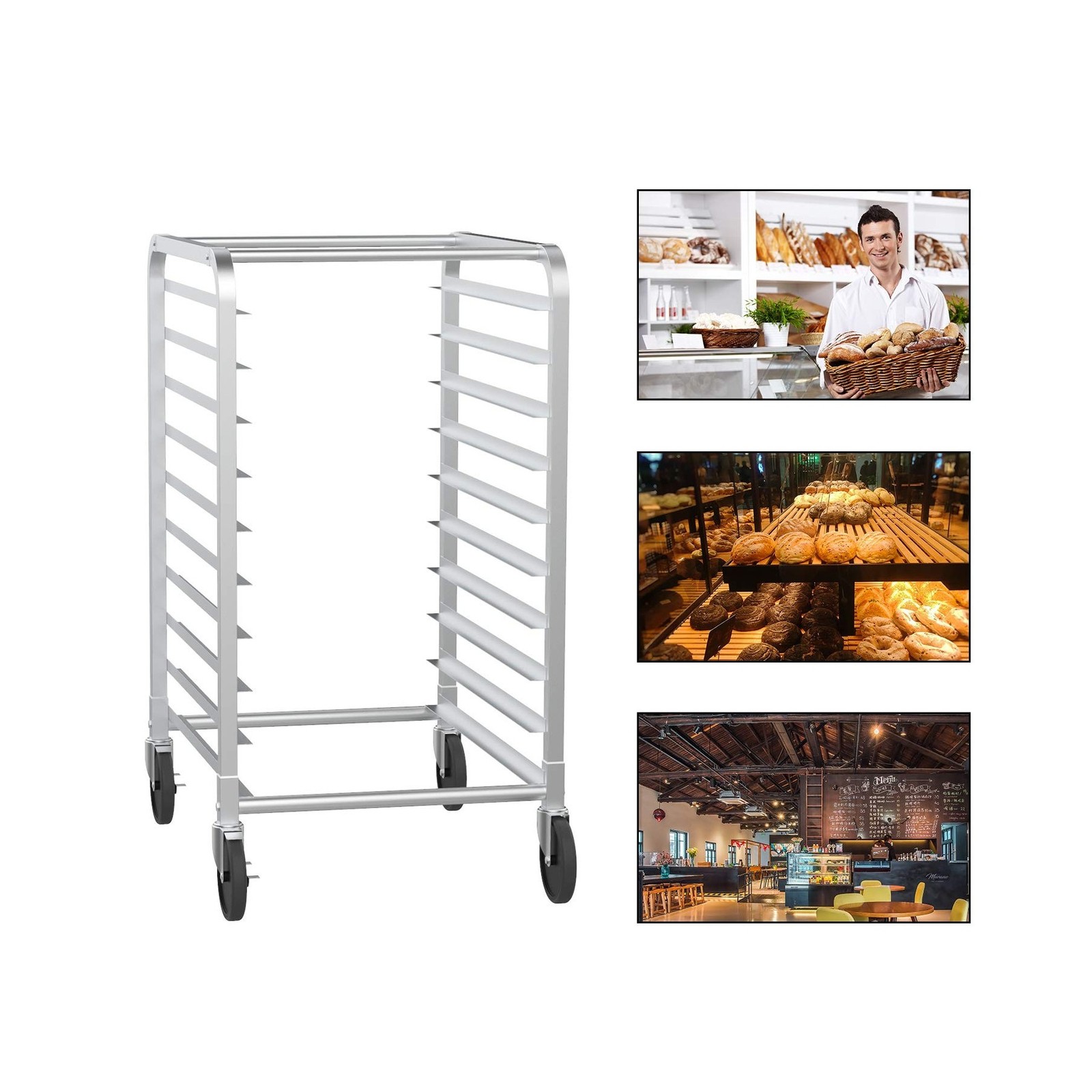 VINGLI 10-Tier Bakery Rack Commercial Stainless Steel Bun Pan Sheet Rack with...