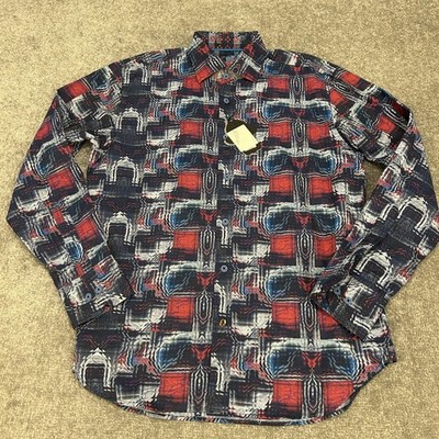 Visconti Black Shirt Mens Small Multicolor Abstract Print Long Sleeve NEW