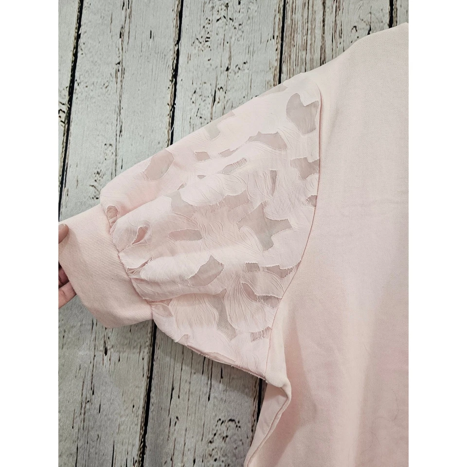Lane Bryant Sweatshirt Womens 22/24 Pink Floral Lace Puff Sleeve High Low Hem NW - Image 2 of 4