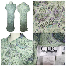 Y2k CDC Maxi Dress 14 Green Purple Paisley floral Slinky Whimsigoth Fairy Asian