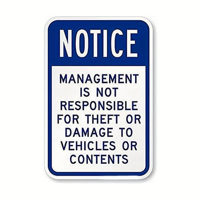 #ad Metal Notice Sign Not Responsible for Vehicle Theft Damage Durable Warning Sign $9.93