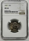 1957 Washington Quarter NGC MS66 Uncirculated Mint State Coin Nice Toning