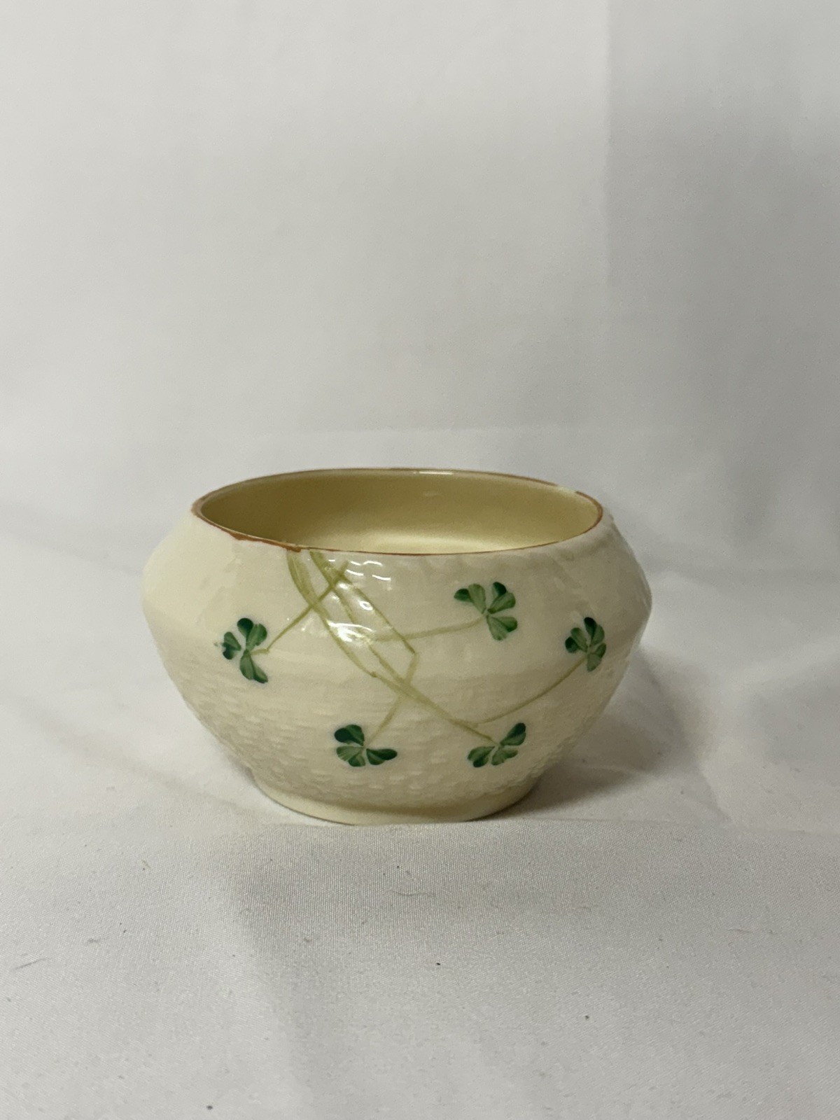 Vintage Belleek Shamrock Basket Weave Design Sugar and Open Creamer Set