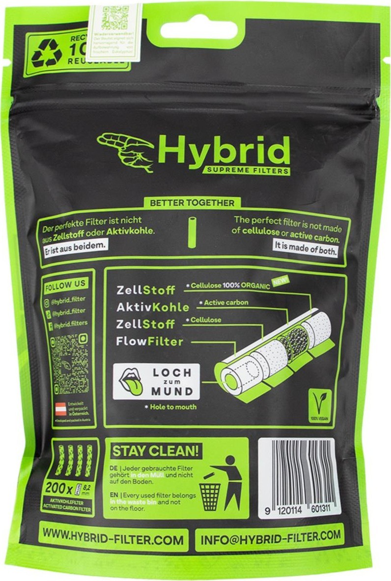 Hybrid Supreme Filters Plus Size 8,2mm – 200 Filter – Aktivkohle Extra Stark 2