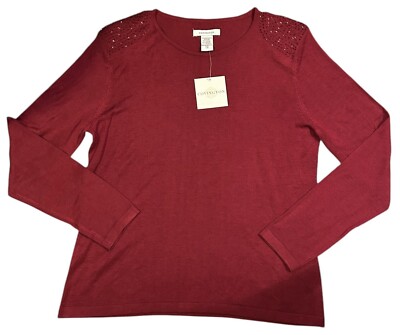 Covington Women s Sweater Size Large Red Pullover Shirt Top Beaded New!