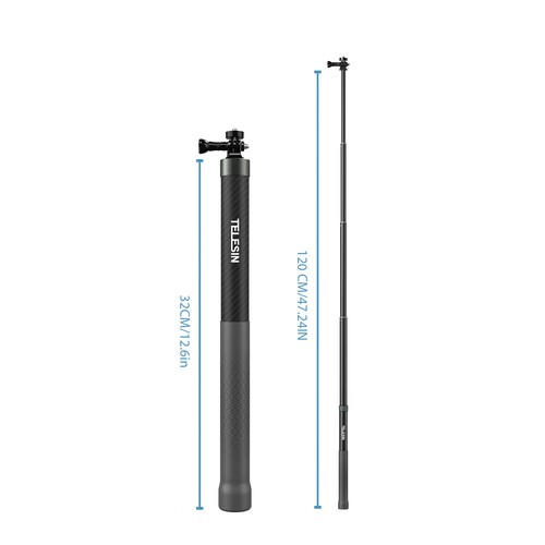 TELESIN GP-MNP-002 1.2m Carbon Fiber Selfie Stick Compatible With Android J6B8 - Picture 2 of 12