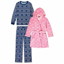 Eddie Bauer Girl's Pajamas Robe Bathrobe Shirt Pants Set Pink 3 Piece Christmas