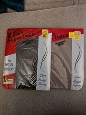 4 Pairs K Mart Vintage Seamless Stockings Size 9 Black Mist/Size 10 Gray Mist