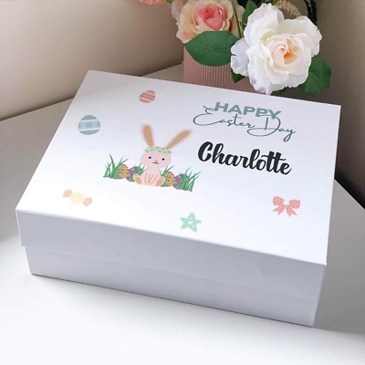 Personalised Custom Name Happy Easter Bunny Eggs Magnetic Closure Gift Boxes