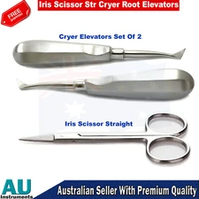 Surgical Tooth Extraction Cryer Root Elevator Medical Iris Scissor Straight Set