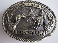 1980 HESSTON NATIONAL FINALS RODEO BELT BUCKLE - 3 1/2" x 2 5/8" -NICE CONDITION