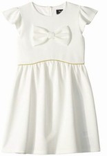  100 Bardot Junior Girl's White Zip Back Round Neck Waffle Bow Dress Size 12