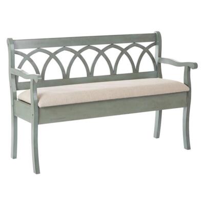 Coventry Storage Bench in Antique Sage Green Frame and Beige Fabric Seat Cushion