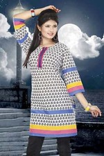 100 Cotton Round Neck Vertical Stripes Long Kurti Kurta 3/4 Sleeves Top.
