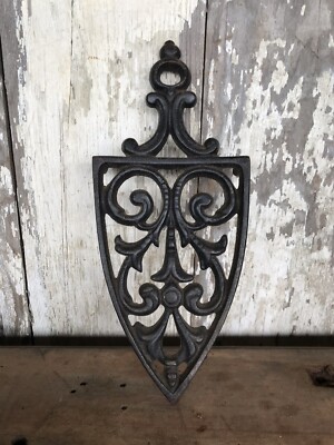 Vintage Trivet Black Metal Shield Shape Ornate 9 
