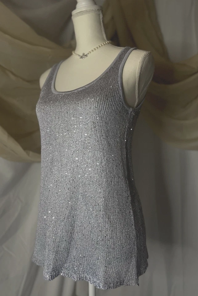 Camiseta sin mangas Y2K Fairy Lentejuelas Adornada Gris Brillante Azul MattyM Tejida para mujer s Med Foto 3 de 4