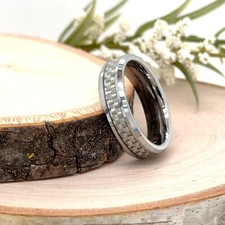 6MM Silver Polished Tungsten Band For Christmas Brushed Carbon Fiber Inlay Ring