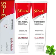 2 Pack Premium Super Probiotic SP-6 Toothpaste BRIGHTENING Fresh Breath 120g ea.