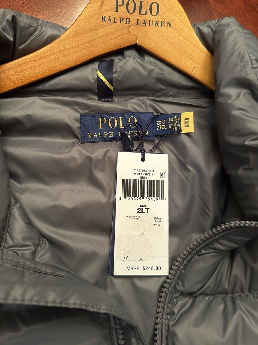 Polo Ralph Lauren men's Packable Rain Repellent Puffer Jacket Grey
