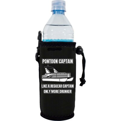 Pontoon Captain Neoprene Water Bottle Coolie; Only Drunker; drawstring, clip